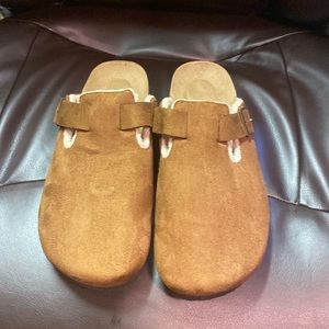 Brown Faux Suede Clogs